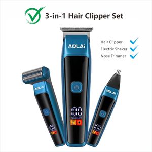 IASX AOLAI 3-in-1 Men's Grooming Kit - Electric Shaver, Hair Clipper & Nose Trimmer with LED Display & USB Fast Charge