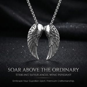 ASCENT Angel Wing Pendant Chain – Silver Alloy  3D Textured Unisex Designer Necklace