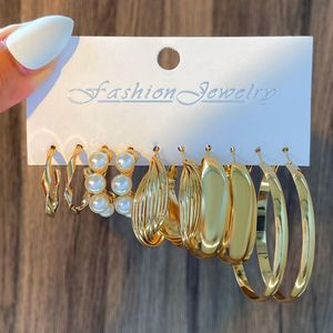 5 Pairs Vintage Round Stud Earrings Set for Women - Gold