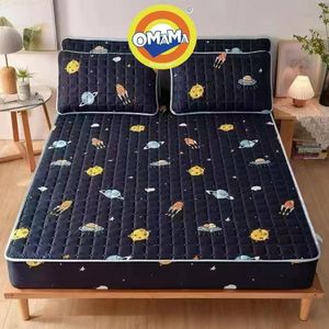 OMAMA HOME TEXTILE Quilted Mattress Cover Set with 2 Pillow Covers – Geometric Bed Protector