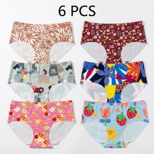 6 Pieces Women's plus size Underwear Seamless Breathable Ladies Panties High Waist Sexy Briefs - Multicolour