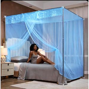 Fine mesh mosquito net without supports 6x6.6 blue ultimate protection double bed Lace pattern