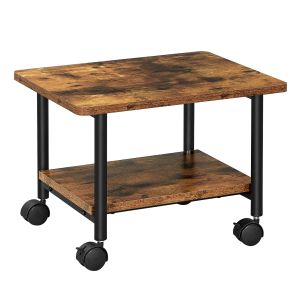 LASA Mobile Printer Stand with Storage Shelf & Locking Wheels - Rustic Brown, Black - 34 cm