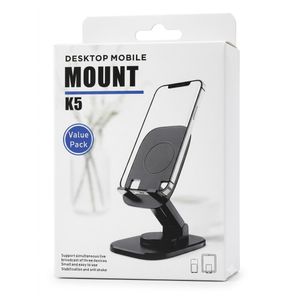 K5 Foldable Desktop Mobile Mount Stand - Adjustable Phone & Tablet Holder - Black