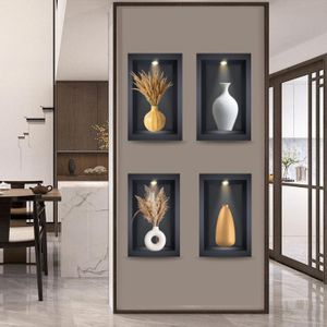 Set of 4 Potted Plant Wall Sticker 3D Living Room Wall Decoration Self Adhesive - Black