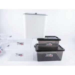 5-in-1 Plastic Storage Box & Bin Combo Set - Clear/Black/White