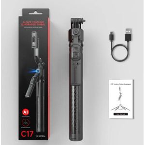 C17 All-in-One AI Face Tracking Gimbal, Extendable Selfie Stick & Stable Quadrapod Tripod - Black