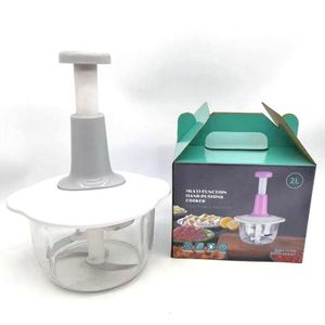 2L Multi-Function Hand-Pushing Food Chopper - Manual Vegetable Grater & Meat Mincer