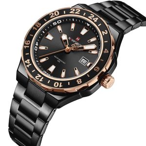 Naviforce New And in Box Premium Men's Luxury Stainless Steel Analog, Quartz Waterproof Watch For Fashion, Business Multifunctional Wrist Watch - Black and Rose Gold..
