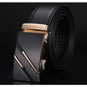 Men Designers Pin-less Automatic Leather Belt-Black
