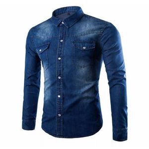 Causal Long Sleeve Denim Shirt - Blue
