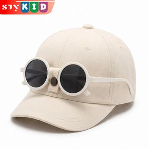 STY Toddlers 2-in-1 Cap & Sunglasses Set Children's Beige Soft Baseball Cap Round Frame Sunglasses