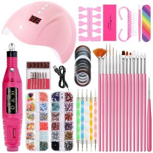 Professional 36W Nail Dryer Kit, including a nail polishing machine and rhinestone decorations - Gel curing lamp, dotting tools, and nail stickers - Perfect for nail technicians and beginners.