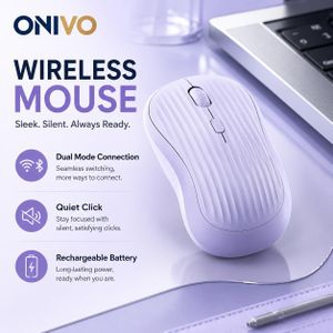 ONIVO Rechargeable Silent Wireless Mouse with Bluetooth and 2.4G USB Receiver 3 Adjustable DPI for Laptop Desktop