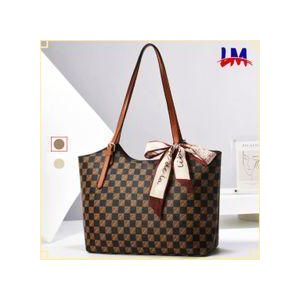 LM Classy Checkered Tote Bag With Scarf - Brown