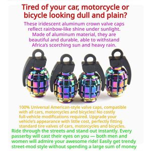 4 Pcs American Style Aluminum Alloy Valve Caps, Stylish Iridescent Color, Fits Cars, Motorcycles, E-bikes & Bicycles