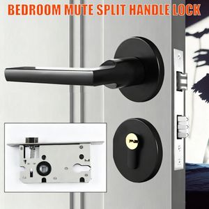 Black Lever Door Lock Door Handles Set, Interior Door Handles with Lock,Security Entry  Door Lock Set 