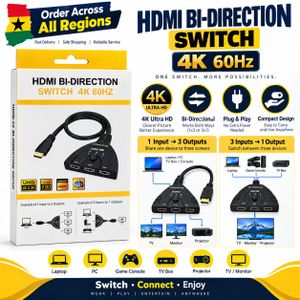 HDMI Bi-Directional Switch 4K 60Hz – 3 Input 1 Output / 1 Input 3 Output HDMI Switch – Black