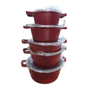 H.K Quality 5 Pieces Set Of Non-Stick Granite Pot - Red