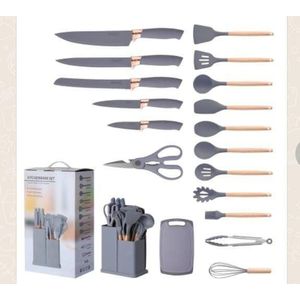 19-Piece Kitchen Knife & Utensil Set - Grey