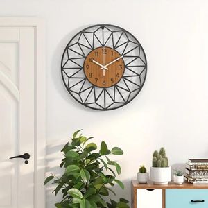 1 silent 30cm metal wall clock with wood grain design, battery powered