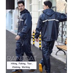 Heavy Duty Waterproof Rain Suit for Men – Top & Bottom with Hood, Full Body Raincoat for Motorcycle, Bicycle & Outdoor Use (Deep Blue)