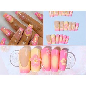 SHEIN 24Pcs Pink 3D Flower Nails + Sticker Glue + Nail File 