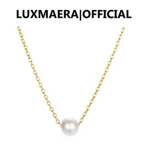Luxmaera Minimalist Pearl Pendant Necklace for Women, Dainty Gold Chain
