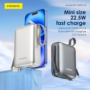 Mini Pocket Size 10000mAh Fast Charge Power Bank with Cable PX115 - Grey