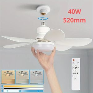 Socket Fan Light, 21.5" Screw Ceiling Fan with Light and Remote, E27 Socket Fan