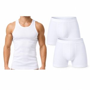 1 Men’s Cotton Singlet and 2 Boxer Shorts - White
