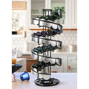 35-Capsule 360° Rotating Spiral Metal Coffee Pod Holder Compatible with Nespresso Capsules - (D14.5 x H39)cm / (D5.7 x H15.4)inch - Black