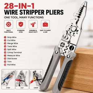 28-in-1 Multifunctional Wire Stripper Pliers, Stainless Steel Electrician Tool with Wire Cutter, Crimper & Cable Stripping Functions