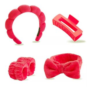 5pcs Headbands Wristbands Clawclip Gift Set- Red
