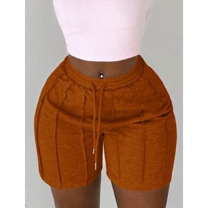 Fashion All Women’s Drawstring Lounge Shorts – Elastic Waist Breathable Casual Gym & Beach Shorts with Side Pockets (Brown)