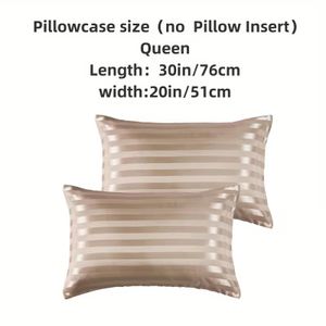 Khaki Striped Satin Pillowcase Set of 2, 50x75cm Silky Smooth Pillow Covers