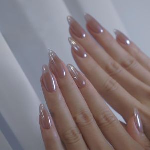 Ombre French Tip Press On Nails, Long Almond Nails, Classic Elegant False Nails