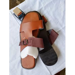 Handmade Men Leather slippers Brown 