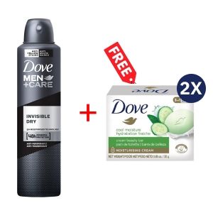 Dove Spray Invisible Dry Men - 250ml + Free Dove Bar Soap 25g