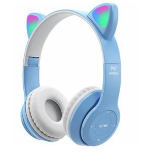 Cat Ear Bluetooth Headphone with LED Light Smartphones – For Kids & Adults Catear Headset - Blue