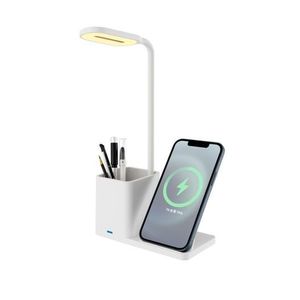3-in-1 15W Phone Holder Wireless Charger Pen Holder Gooseneck LED Table Lamp HT-330 (W6.7 x D3.2 x H12.8)inch - White