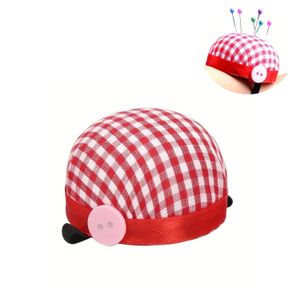 ShebSheb 1PC Checkered Fabric Wrist Pin Cushion with Decorative Button, Portable Elastic Band Needle Holder for Sewing, Quilting & DIY Crafts, Red Gingham