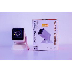 Smart Q7 Portable Mini Battery Projector with Adjustable Stand - White/Black