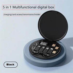 Yaticrab 60W 5 in 1 Multifunctional All - Device Compatibility Fast Charging Cable Box-Black - Black