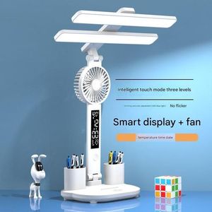 LED double-head fan desk lamp, desk eye protection desk lamp - White