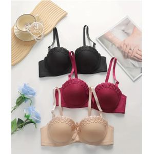Ladies Trend 3PCS Women’s Push-Up Bra Set – Underwear Padded Underwire Lace Bras Comfortable Everyday Lingerie-Underwear Set Embroidered Butterfly Bra Anti-Slip Fashionable Classic Lady's Bra - Mixed Colors
