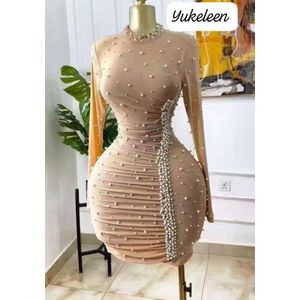 Sexy women’s Luxurious Dress With Pearls - Cream