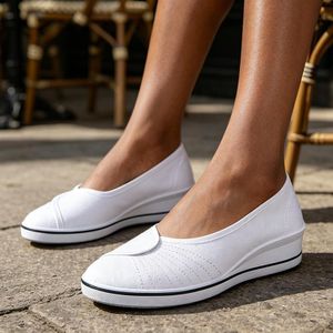 SHJO Women's Shoes Loafers Nurse Female Ladies Shoes Wedge Soft Bottom Ladies Shoes White