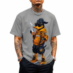 VIMZ Unisex Cotton T-Shirt with Cool Duck Graphic Print – Short Sleeve Casual Round Neck Tee – Grey