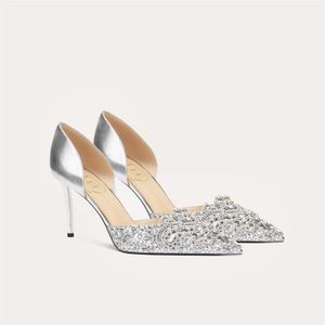 Elegant Silver Stiletto Pumps - Embellished Glitter Wedding & Evening Heels